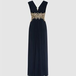 LAURA Size 4 Sophisticated Navy Maxi Dress with Gold Embellishments